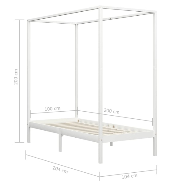 vidaXL Sängram himmelsäng vit massiv furu 100x200 cm Vit
