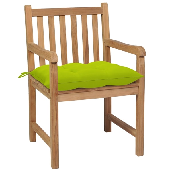 vidaXL Trädgårdsstolar 6 st med ljusgröna dynor massiv teak Grön