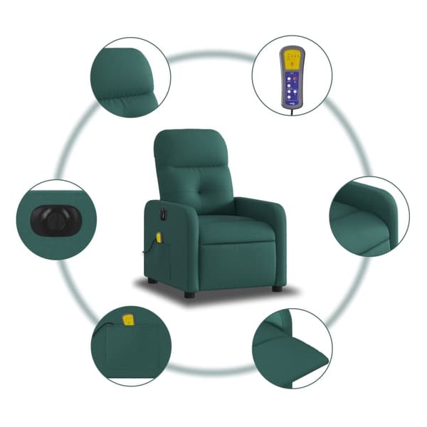 vidaXL Elektrisk massagefåtölj mörkgrön tyg Grön