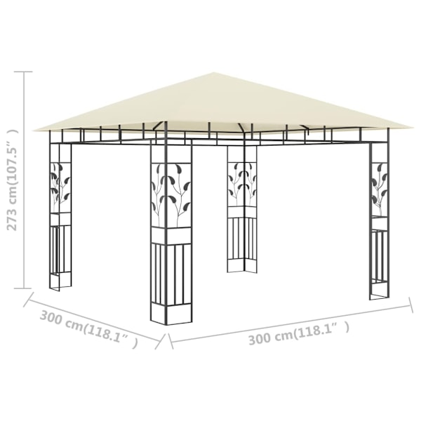 vidaXL Paviljong med myggnät 3x3x2,73 m gräddvit 180 g/m² Creme