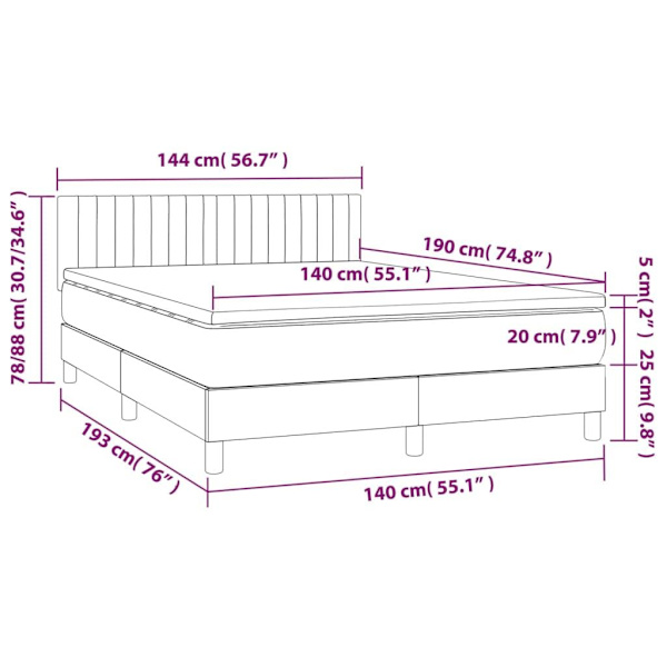 vidaXL Ramsäng med madrass ljusgrå 140x190 cm tyg Grå