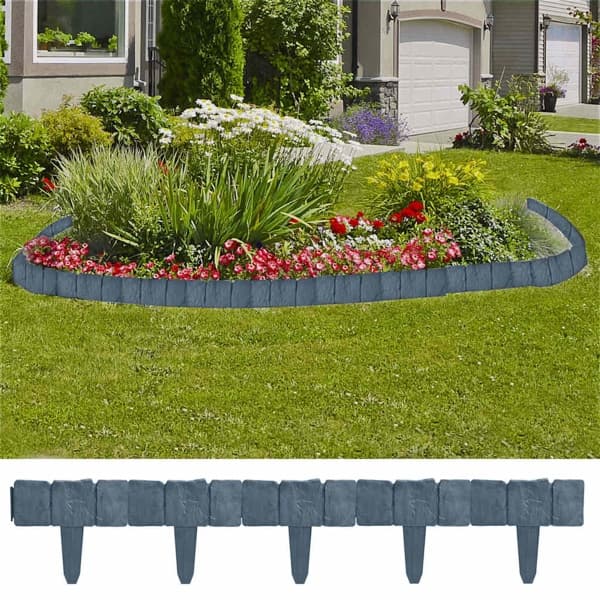 vidaXL Gräskant plast stendesign 41-pack 10 meter grå