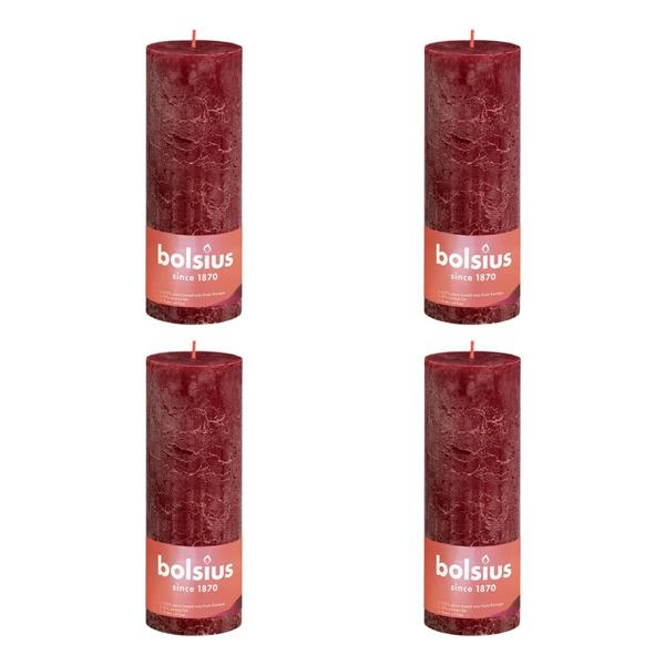 Bolsius Rustika blockljus 4-pack 190x68 mm sammetsröd Röd