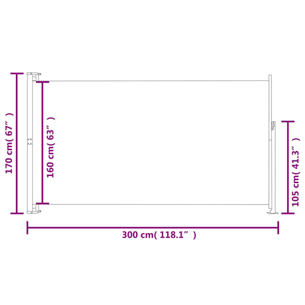 vidaXL Infällbar sidomarkis 170x300 cm brun Brun