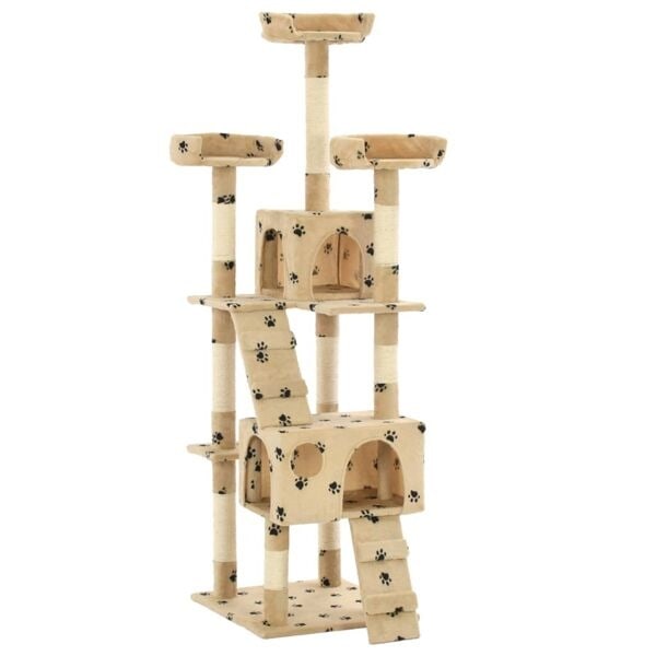 vidaXL Katt Klösträd med klöspelare i sisal 170 cm tassavtryck beige Beige