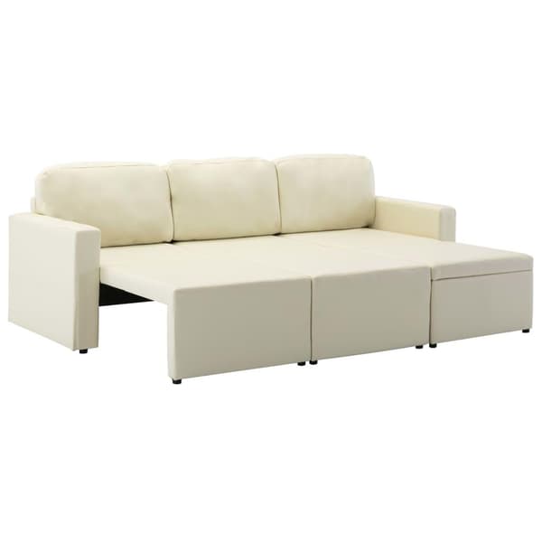 vidaXL Bäddsoffa modulär 3-sits gräddvit konstläder Creme