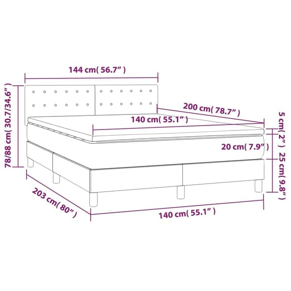 vidaXL Ramsäng med madrass & LED blå 140x200 cm tyg Blå