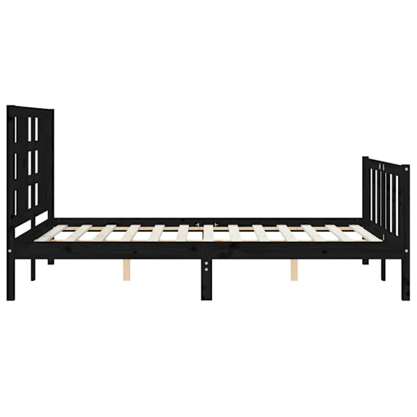 vidaXL Sängram med huvudgavel svart 160x200 cm massiv furu Svart
