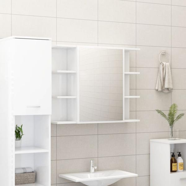 vidaXL Spegelskåp för badrum vit högglans 80x20,5x64cm konstruer Vit