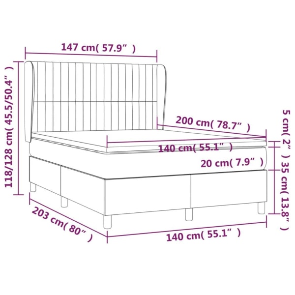 vidaXL Ramsäng med madrass ljusgrå 140x200 cm sammet Grå