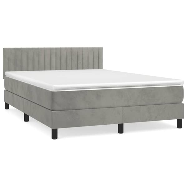 vidaXL Ramsäng med madrass ljusgrå 140x190 cm sammet Grå