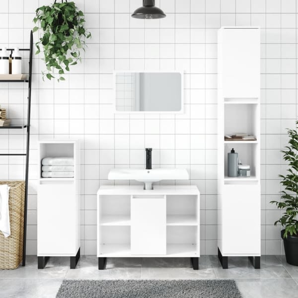 vidaXL Badrumsmöbler set 3 delar vit högglans konstruerat trä Vit