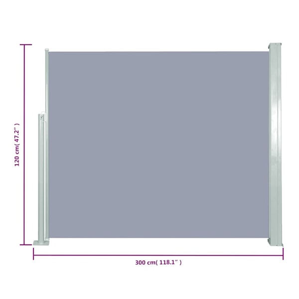 vidaXL Infällbar sidomarkis 120 x 300 cm grå grå