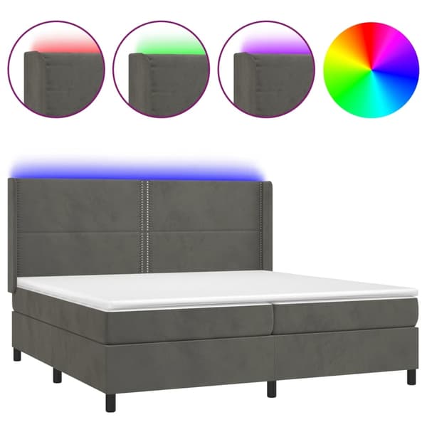 vidaXL Ramsäng med madrass & LED mörkgrå 200x200 cm sammet Grå