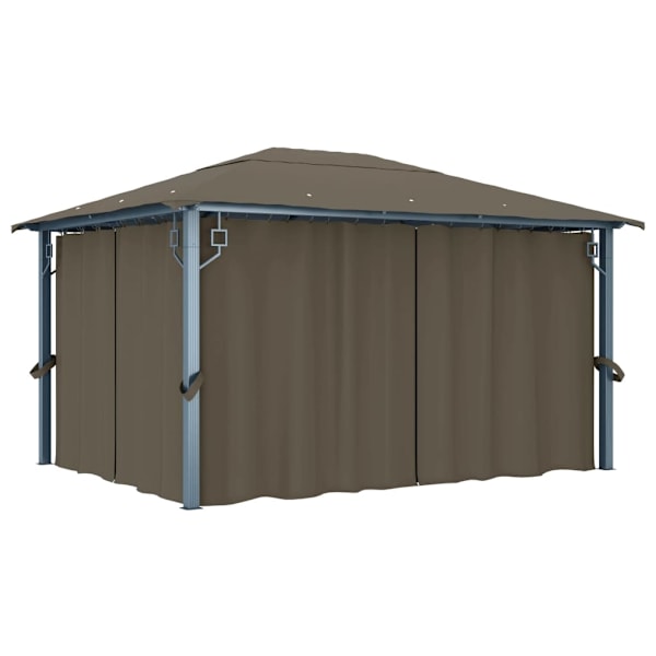 vidaXL Paviljong med gardin & ljusslinga LED 4x3m taupe aluminium Taupe