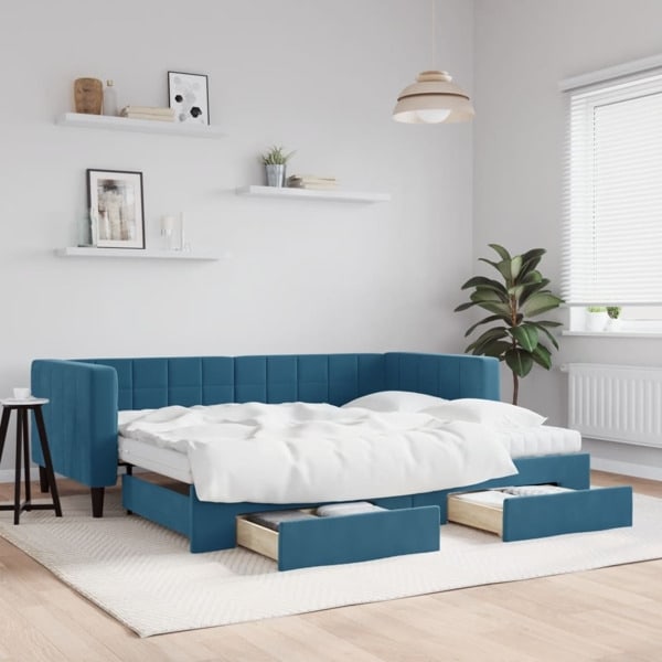 vidaXL Dagbädd utdragbar med lådor blå 90x200 cm sammet Blå