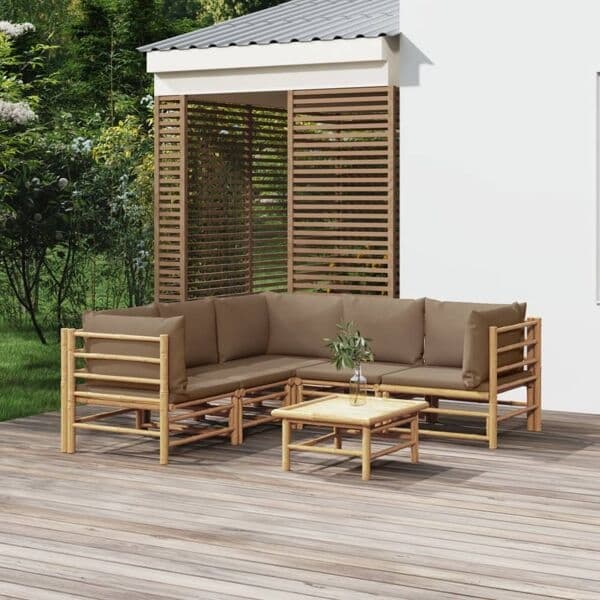vidaXL Loungegrupp 6 delar taupe dynor bambu Brun