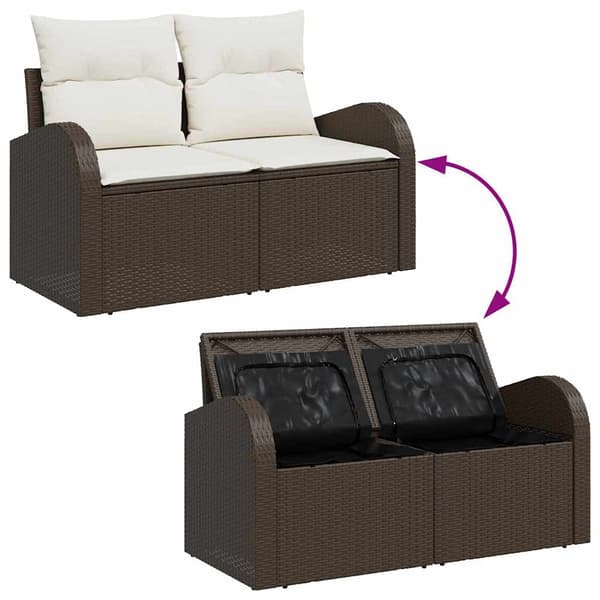 vidaXL Trädgårdsoffset 7 st Brun Poly Rattan Brun