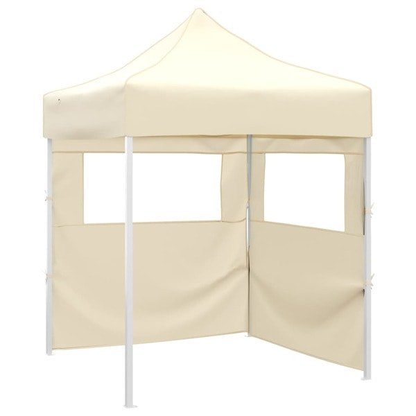 vidaXL Hopfällbart partytält med 2 sidoväggar 2x2 m stål gräddvit Creme