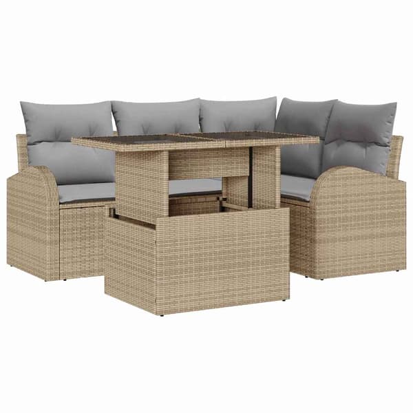 vidaXL Trädgårdsoffset 5 st Beige konstrotting Beige