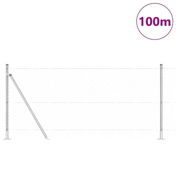vidaXL Hexagonal stängsel med betongfundament 100 x 0,8 m Silver Mesh Silver