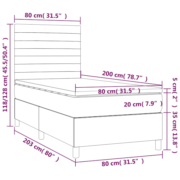 vidaXL Ramsäng med madrass & LED mörkgrå 80x200 cm tyg Grå