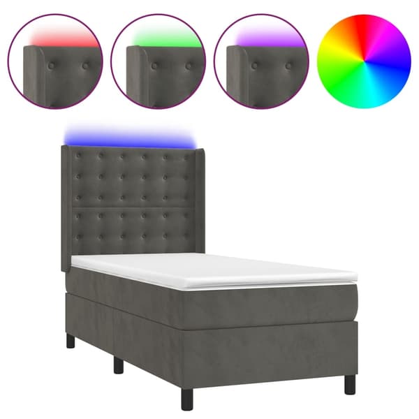 vidaXL Ramsäng med madrass & LED mörkgrå 90x200 cm sammet Grå