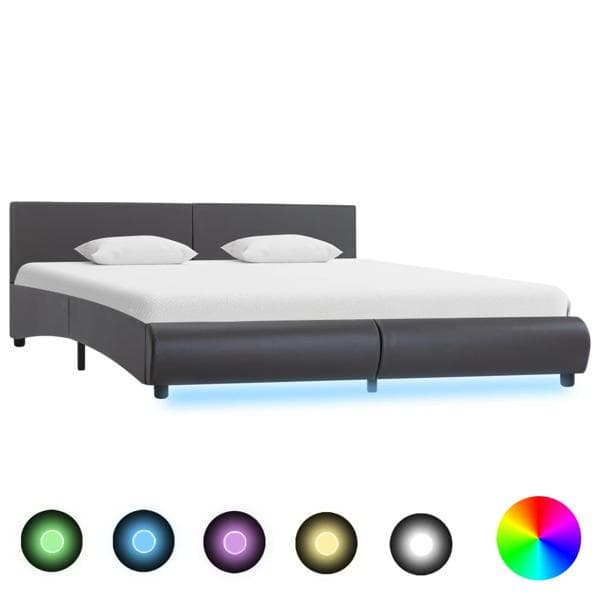 vidaXL Sängram med LED grå konstläder 160x200 cm grå