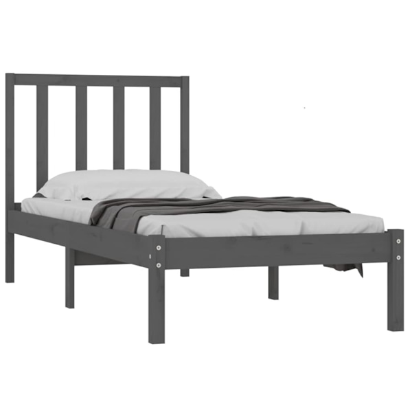 vidaXL Sängram grå massiv furu 90x200 cm Grå