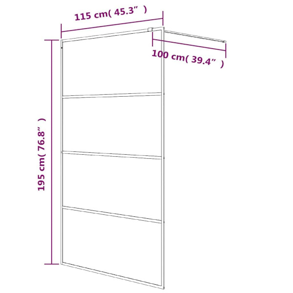 vidaXL Duschvägg svart 115x195 cm halvfrostat ESG-glas Svart