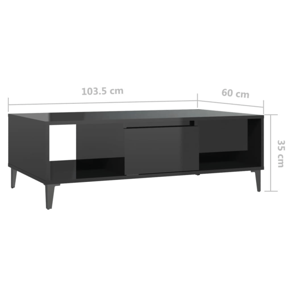 vidaXL Soffbord svart högglans 103,5x60x35 cm spånskiva Svart
