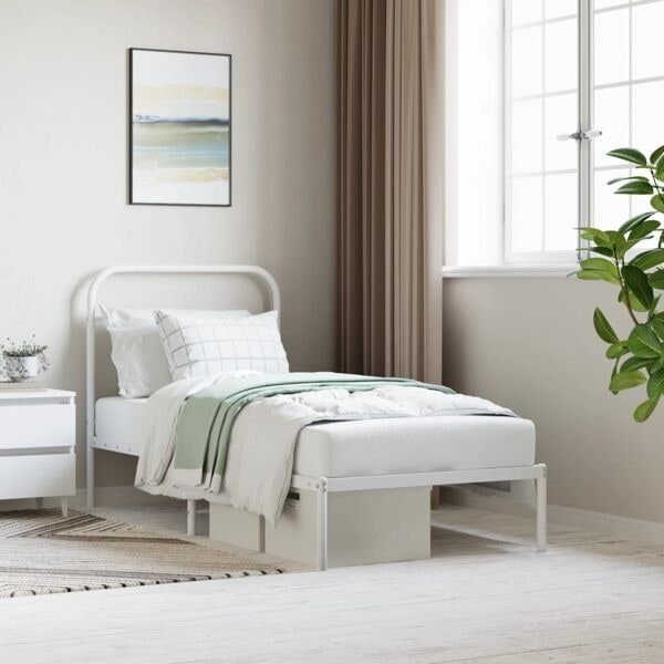 vidaXL Sängram med huvudgavel metall vit 90x200 cm Vit