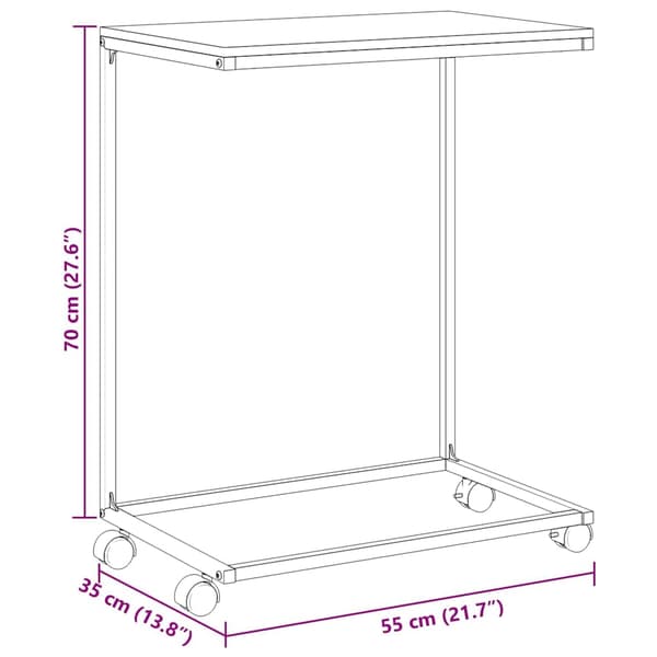vidaXL Sidobord med hjul vit 55x35x70 cm konstruerat trä Vit