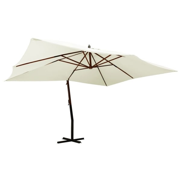 vidaXL Frihängande parasoll med trästång 400x300 cm sandvit Vit