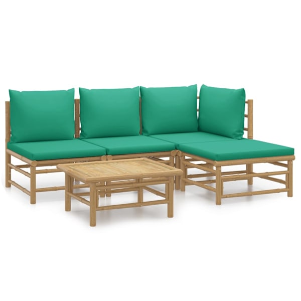 vidaXL Loungegrupp 5 delar gröna dynor bambu Brun