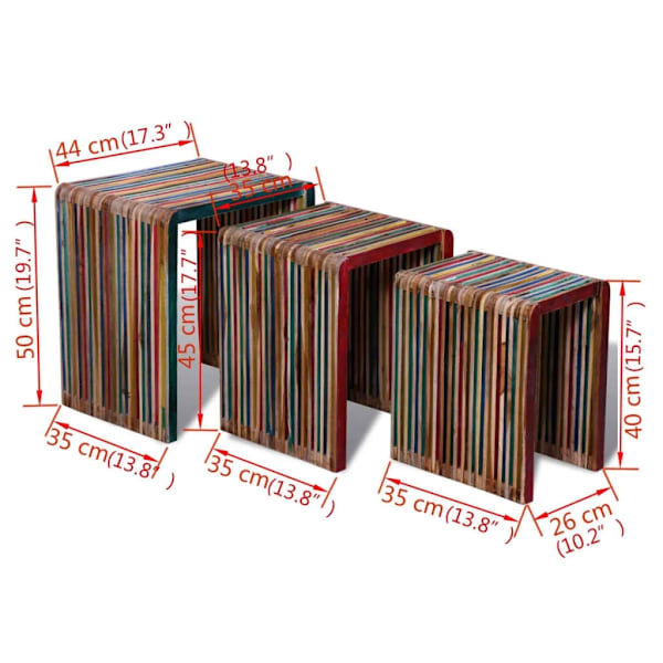 vidaXL Satsbord i färgglad återvunnen teak 3-pack multifärg