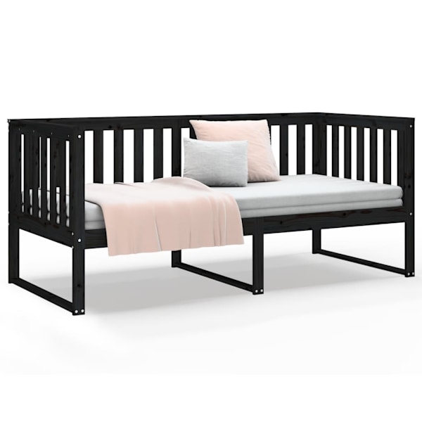vidaXL Dagbädd svart 90x190 cm massiv furu Svart