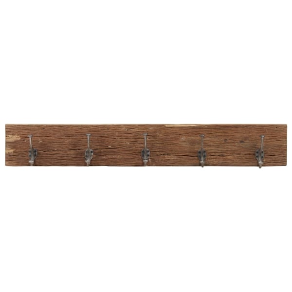 vidaXL Kroklist med 5 krokar 100x2,5x15 cm massivt återvunnet trä Brun