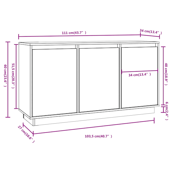 vidaXL Skänk vit 111x34x60 cm massiv furu Vit
