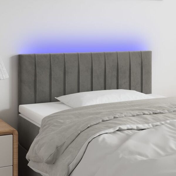 vidaXL Sänggavel LED ljusgrå 90x5x78/88 cm sammet Grå
