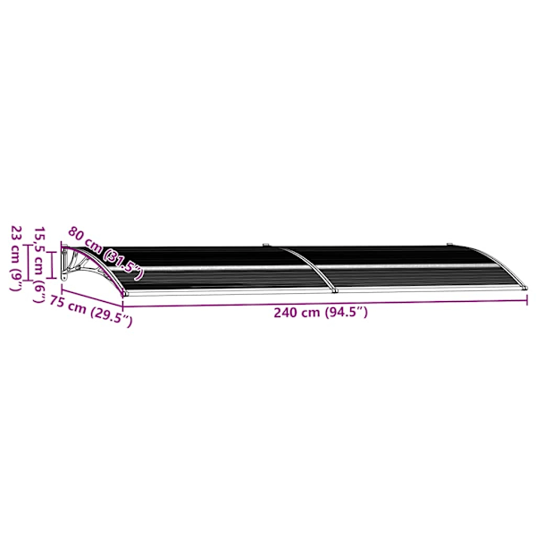 vidaXL Entrétak svart 240x75 cm PC Svart