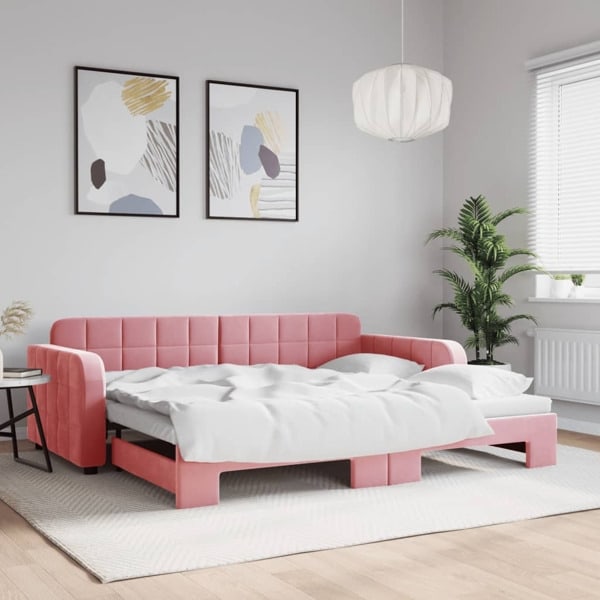 vidaXL Dagbädd utdragbar rosa 90x200 cm sammet Rosa
