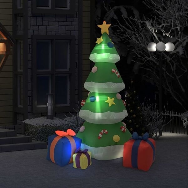 vidaXL Uppblåsbar julgran LED inomhus/utomhus 240 cm multifärg