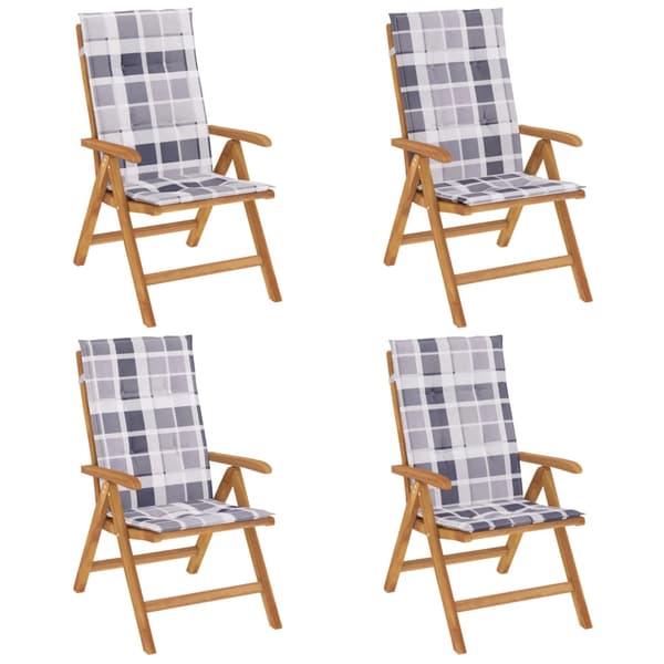 vidaXL Fällbara fåtöljer med dynor, 4 st, massivt trä, teak Brun