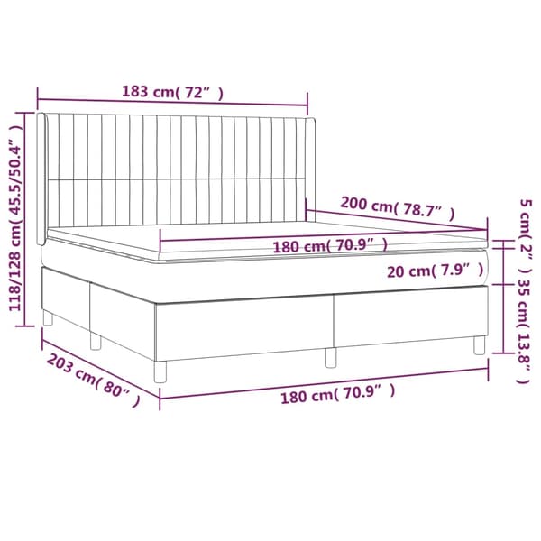 vidaXL Ramsäng med madrass ljusgrå 180x200 cm sammet Grå