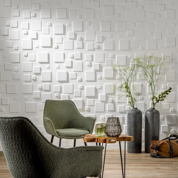 WallArt Väggpanel 3D Squares 12 st GA-WA09 Vit