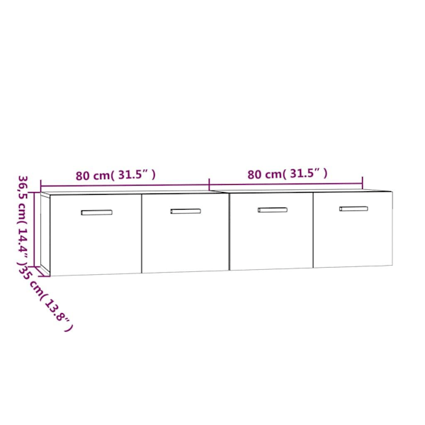 vidaXL Väggskåp 2 st rökfärgad ek 80x35x36,5 cm konstruerat trä Brun