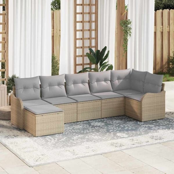 vidaXL Trädgårdsoffset 7 st Beige konstrotting Beige