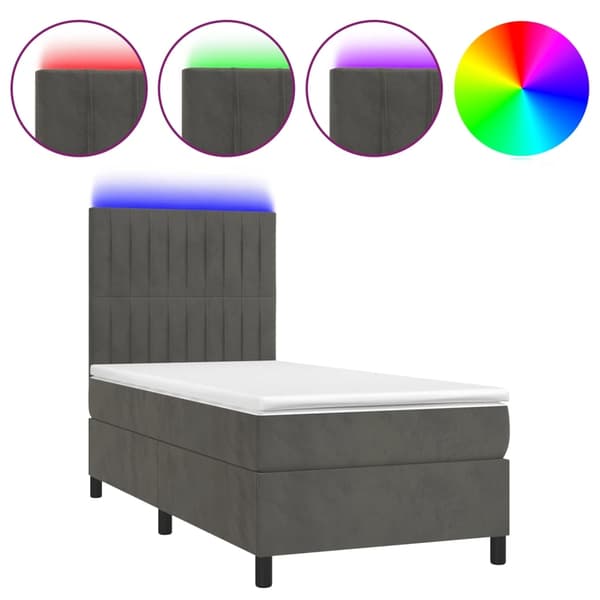 vidaXL Ramsäng med madrass & LED mörkgrå 100x200 cm sammet Grå