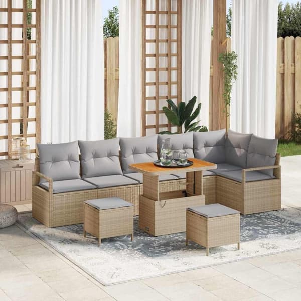 vidaXL Trädgårdsoffset 9 st Beige Poly rattan Beige